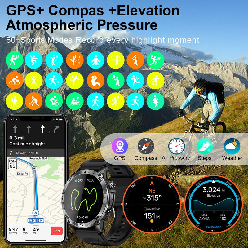 Smart Watch for Men Women, Fitness Tracker with GPS and Compass, 1.43" AMOLED Screen Fitness Watches with Altitude, Air Pressure, Female Cycle, IP68 Outdoor Watch for Android/iOS