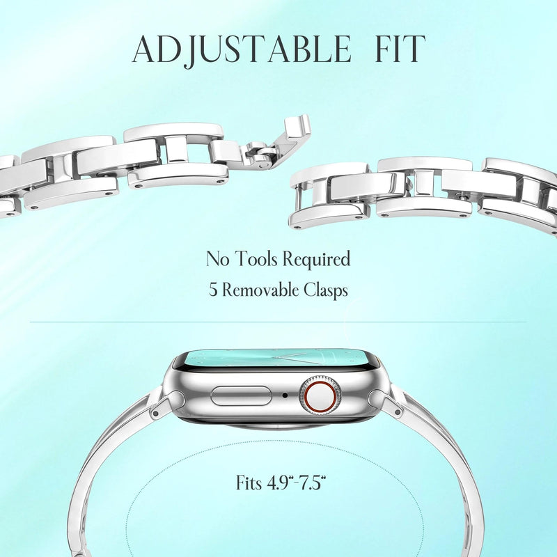JR.DM Gold Double Chain Band Trangle Stainless Steel Watch Band Bundle Compatible with Apple Watch 38mm 40mm 41mm 42mm 44mm 46mm 45mm 49mm for iWatch Series 11/10/9/8/7/6/5/4/3/2/1/SE/Ultra