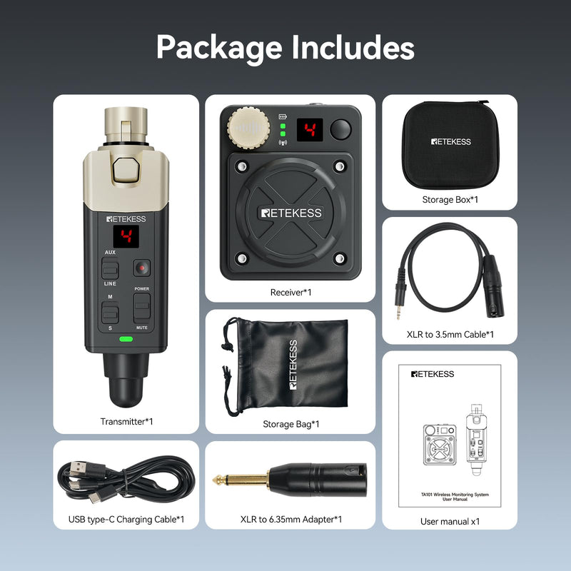 Retekess TA101 Wireless in Ear Monitor System,IEM System | for Singers, Small Stages, Band Rehearsals, Church, Studio, Stereo/Mono, Low Latency,8 Channels 1 Transmitter and 1 Receiver
