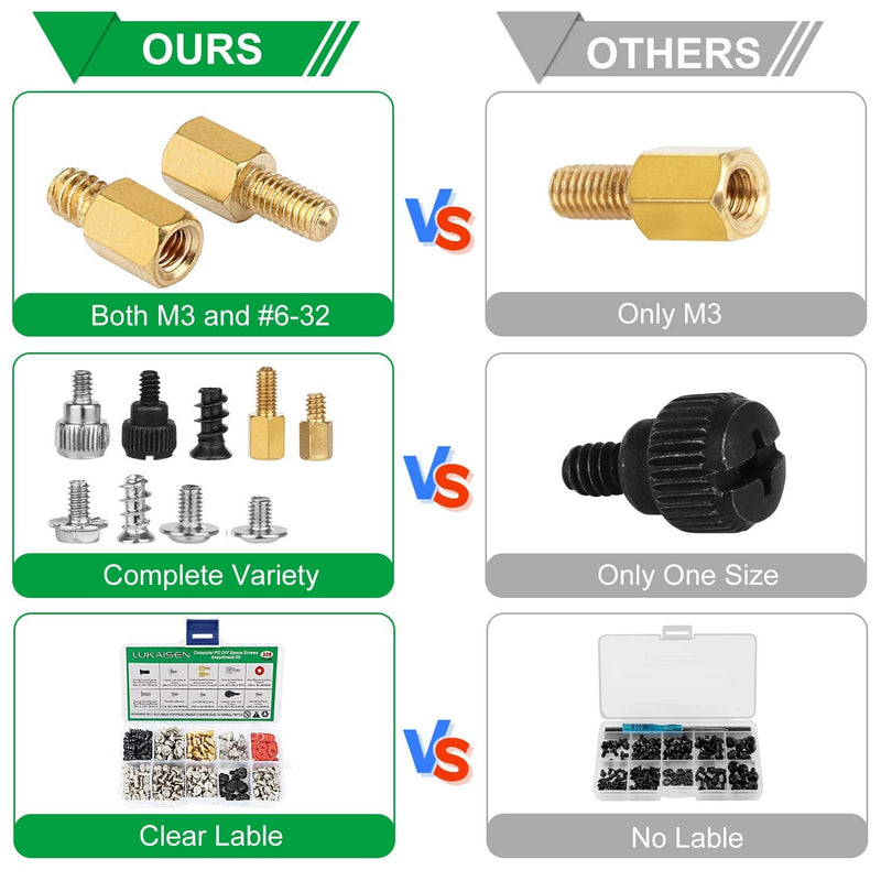350PCS Computer Screws Assortment Kit, 6-32 Male to M3 Female Black Carbon Steel Motherboard Standoffs Screws and 350PCS Computer Screws Assortment, 6-32 Male to M3 Female Carbon Steel Nickel Plated