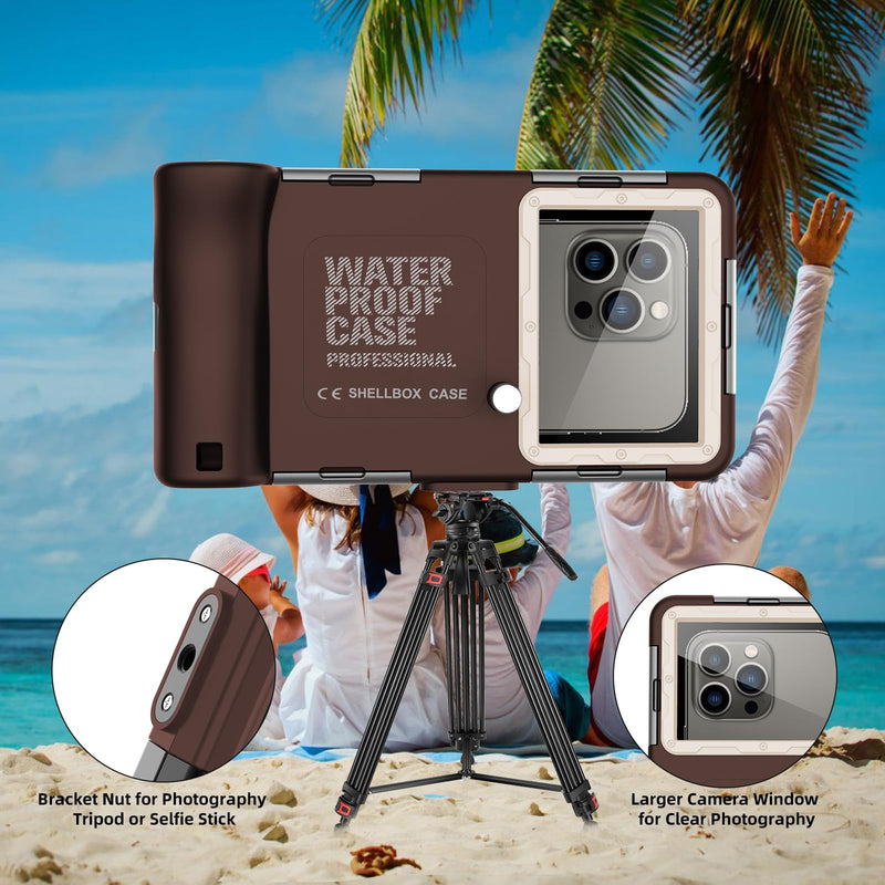 Professional Scuba Universal Underwater Diving Case for Snorkeling | Filming for iPhone 17/16/15/14/13/12/11 Pro Max Samsung S26/S25/S24/23/22/21 Plus Ultra, Size in 4.7 to 6.9inch,Brown Beige Phone Size 4.7-6.9inch