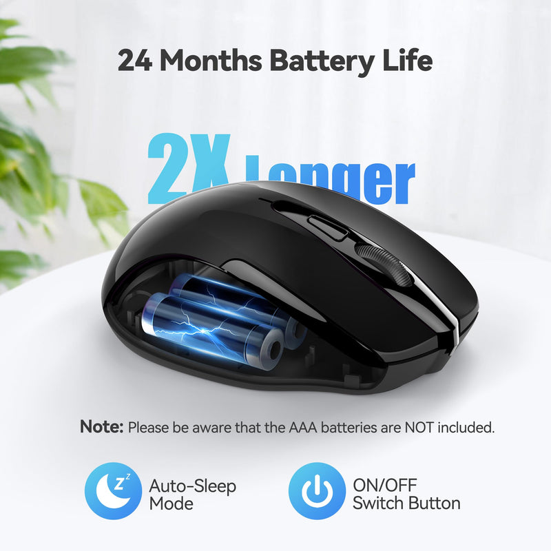 [AUSTRALIA] - TECKNET Wireless Mouse, 2.4G Ergonomic Optical Mouse, Computer Mouse for Laptop, PC, Computer, Chromebook, Notebook, 6 Buttons, 24 Months Battery Life, 2600 DPI, 5 Adjustment Levels Black 