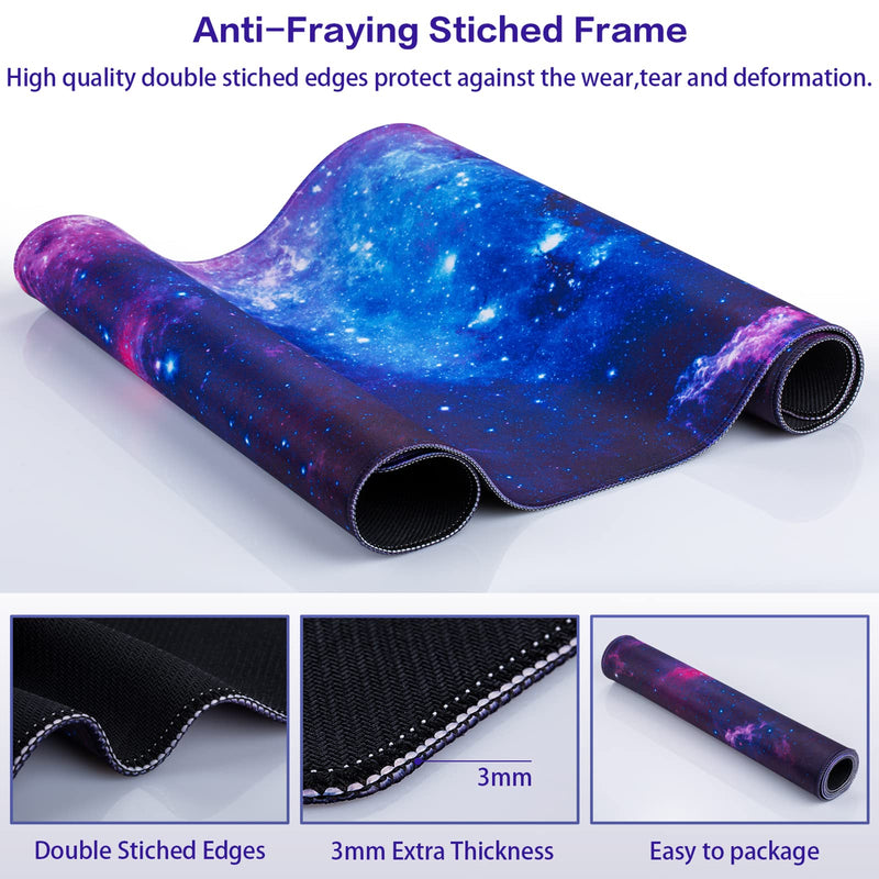 Gaming Mouse Pad, Canjoy Extended Mouse Pad, 31.5x15.7inch XXL Large Big Computer Keyboard Mouse Mat Desk Pad with Non-Slip Base and Stitched Edge for Home Office Gaming Work, Galaxy Print Blue-Galaxy