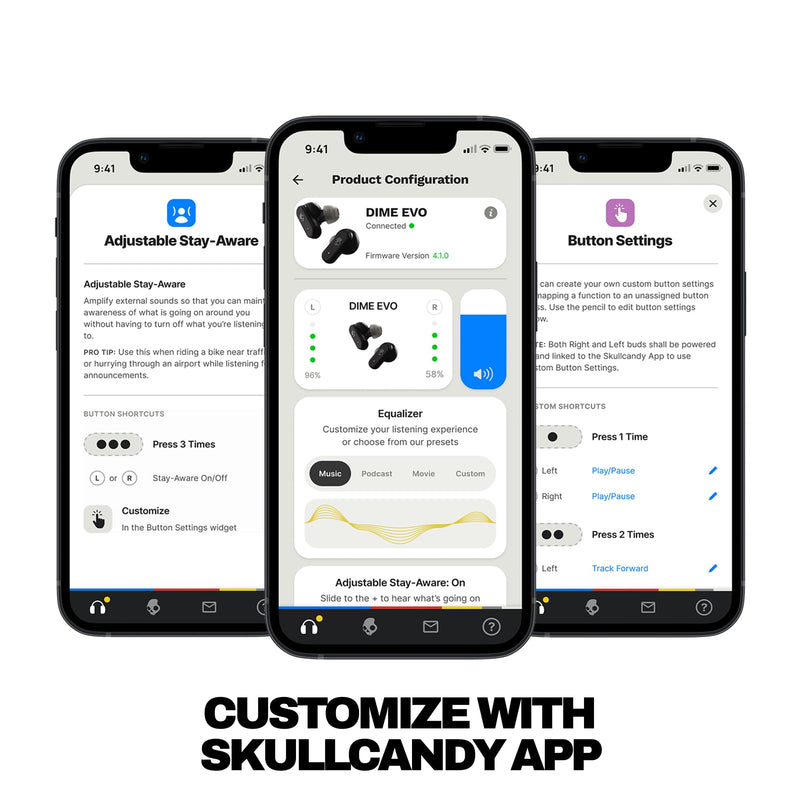 Skullcandy Dime Evo Wireless Earbuds with Clip-Anywhere Case - True Black | In-Ear Fit, Noise Isolating, 36 Hours Battery, Microphone for iPhone Android, Easy Clip-On Design, Travel, Commuting