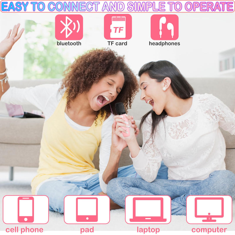 [AUSTRALIA] - Mini Karaoke Machine for Kids Age 4-12, Bluetooth Speaker with 2 Wireless Microphone & LED Lights, Christmas Birthday Gifts for Girls Boys Kids Adults K1-2MIC-PINK 