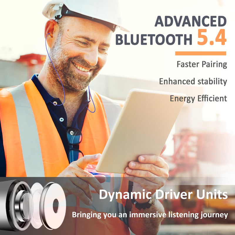 Bluetooth Work Headphones, 29 dB Noise Reduction, 30H Playtime | Neckband Wireless Safety Earplugs, OSHA Compliant, IPX5 Sweatproof, Hearing Protection for Noisy Workplace, Light & Comfy Blue TPE