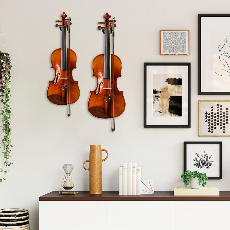 Ohuhu Violin Wall Mount Hanger, Hardwood Violin Hanger with Bow Holder for Home & Studio (2 Pack)