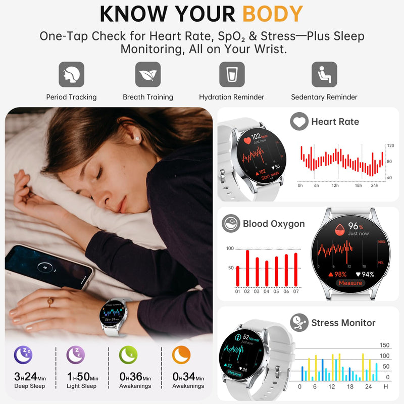 Smart Watch for Women Men with GPT, 1.32" AMOLED Fitness Tracker with Heart Rate/Sleep/SpO2 Monitor, Waterproof Smartwatch for Android/iPhone Phones