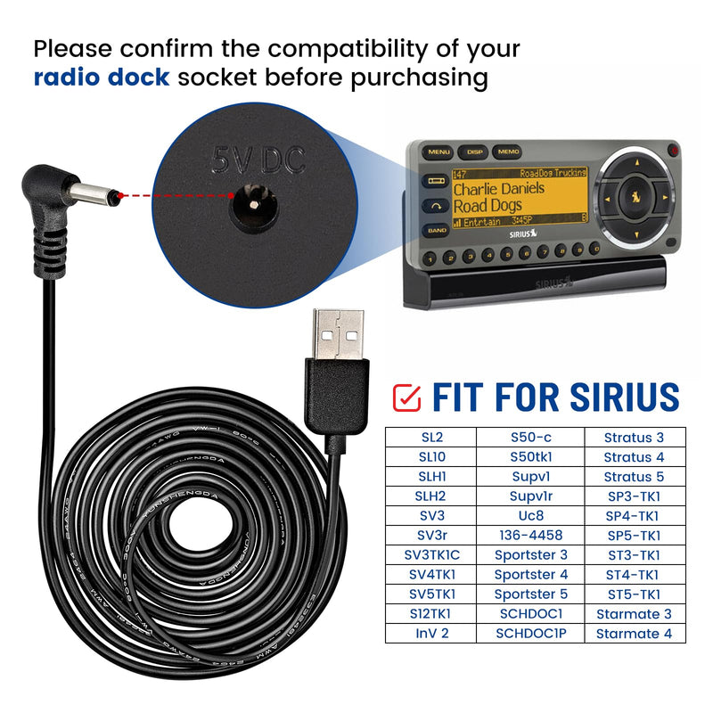 5V USB Power Cord Cable, 5ft Car Charger Connector for Sirius XM Radio Dock for Delphi Myfi Xpress Audiovox XMCK Pioneer Inno Gex XMP3i Airware Samsung Nexus Helix Stratus Sportster Starmate