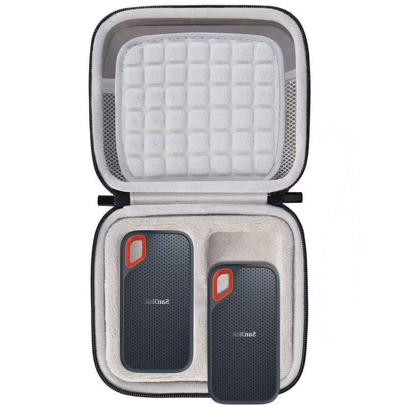 Lacdo 2-in-1 Hard Drive Carrying Case for SanDisk Extreme Portable External SSD SDSSDE60-G25 / G-Drive Mobile SSD 250G 500G 1TB 2TB USB 3.1 USB-C Shockproof Protective Travel Bag, Black