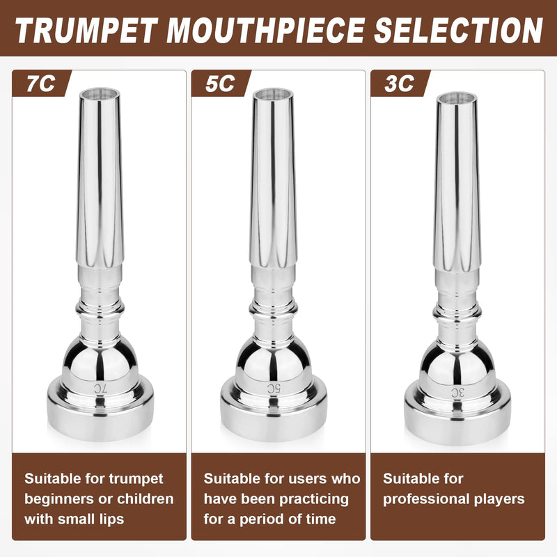 3pcs Trumpet Mouthpiece, 3C 5C 7C Trumpet Instrument Accessories Brass Trumpet Mouthpiece for Music Lovers Musicians Beginner Gifts