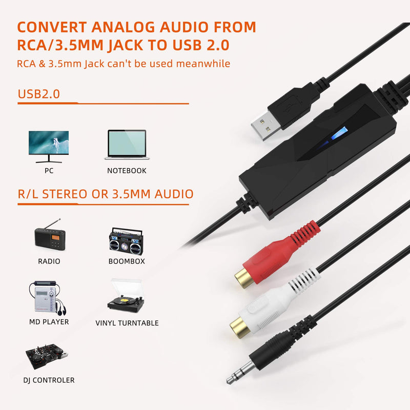 DriverGenius AV202-B USB-C Audio Capture Grabber Card Device, with LED Indicator, Analog Cassette to Digital MP3 Converter, Compatible for Windows 11 and macOS