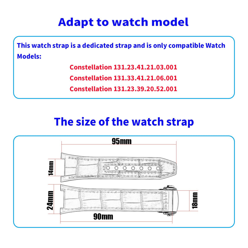 Watch Bands Compatible Fit for Omega Constellation Automatic Dial | 24mm*14mm Leather Watch Straps Replacement Wirstband Bracelet For Men and Women Navy Blue