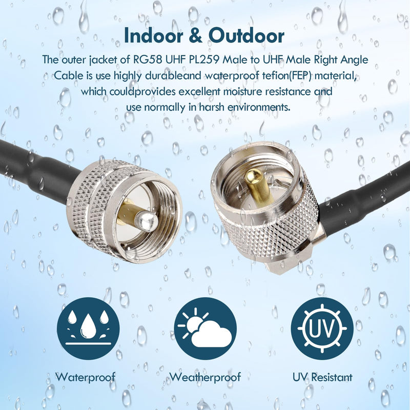 [AUSTRALIA] - MOOKEERF CB Coax Cable - 15FT RG58 UHF PL-259 Male to Male Right Angle Low Loss Coaxial Cable for CB Radio, HAM Radio, Antenna Analyzer, SWR Meter 
