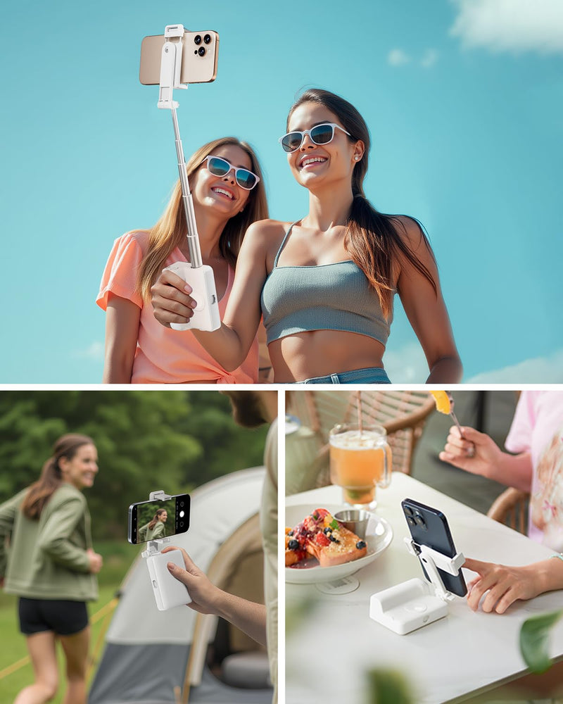 Viozon Foldable Phone Selfie Stick,360° Rotatable Phone Holder with Aluminum Alloy Telescopic Tube,Wireless Connection & One-Click Shooting for Vlog/Live Streaming/Video Recording/Outdoor Photography White