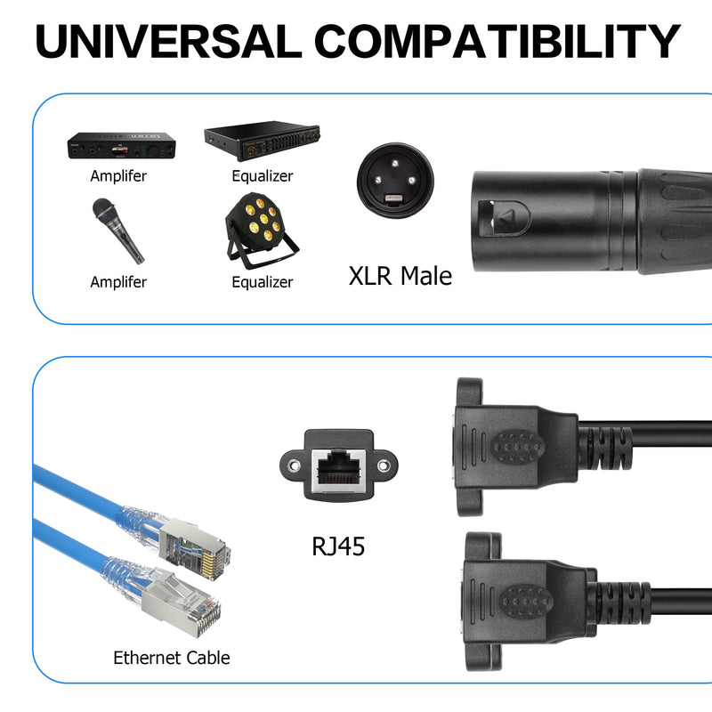 [AUSTRALIA] - YAODHAOD 3pin XLR to Dual RJ45 Y Splitter Cable, RJ45 Female to XLR Male DMX Cat5 Ethernet Network Connector Extension Cable for DMX-CON Controller Series,1Ft (Male XLR to Dual RJ45 Female) XLR stecker auf Dual RJ45 buchse 