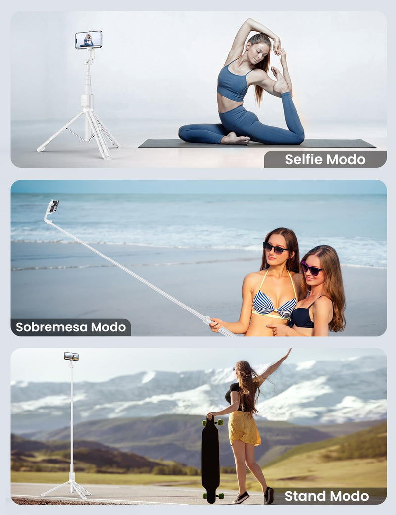 [AUSTRALIA] - 60" Phone Tripod & Selfie Stick with Light, [All in 1] Travel Phone Tripod Selfie Stick Tripod with Remote for Cell Phone Compatible with 4''-7'' iPhone Android Phone Tripod Stand for Vlogging White 