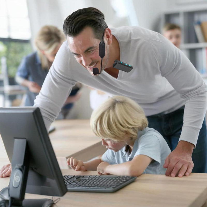 [AUSTRALIA] - AI Wireless Voice Amplifier with 2 Wireless Mics(1 Lavalier mic & 1 Microphone Headset), Bluetooth 5.3 PA System for Teachers, Tour Guide, Yoga - 15H Rechargeable Battery, Waist-Mount Design Black 