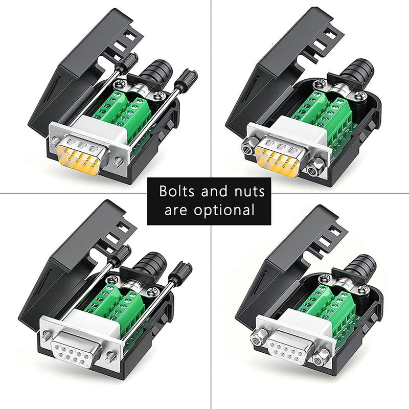 2PCS DB9 Male adapters Gold Plated 9 PIN RS232 RS485 Breakout Connector to Wiring Terminal DB9 Serial connectors with Bolts Nuts and Screwdriver (2PCS Male ) 2PCS Male gold plat PIN+Bolts and Nuts