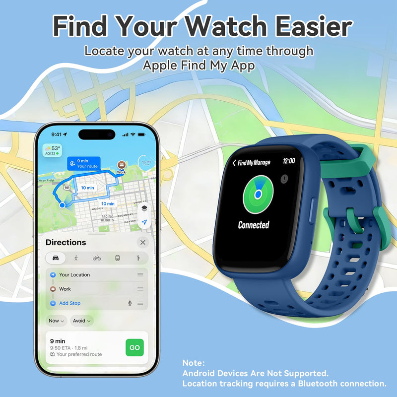 Smart Watch for Kids with Find My, 1.83" Fitness Tracker Watch No APP No Phone Needed, Pedometer, Heart Rate, Sleep Monitor, IP68, Puzzle Games for Girls Boys Teens 5-16, Gift, Blue