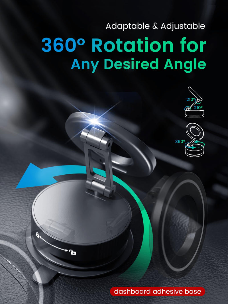 Phone Holders for Your car,Upgraded Vacuum Magnetic Phone Holder Stand for Magsafe,360° Rotatable Zinc Alloy Suction Cup Phone Mount for Car/Gym/Mirror/Shower-Obsidian Black