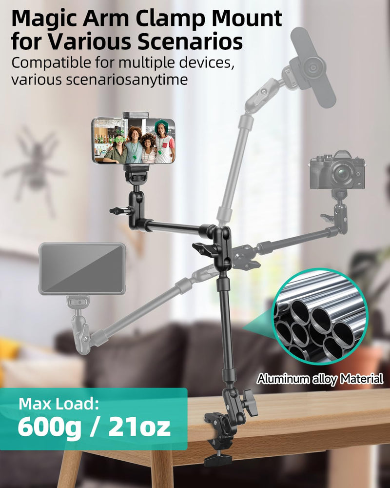 [AUSTRALIA] - 22" Magic Arm w Clamp, Overhead Phone Mount, Desk Camera Mount w Articulating Friction Boom Arm Thread Adapter, for Phone Video Light Webcam Microphone Action Camera Content Creators 22IN-BK 