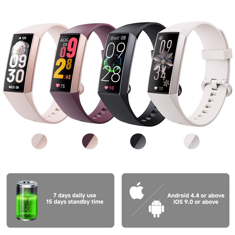 KPEP Fitness Tracker with 24/7 Heart Rate/SpO2/Blood Pressure/Sleep Monitor | 24 Sports Modes Activity Tracker with 1.13" AMOLED Screen, IP68 Waterproof Step Counter for Android iPhones Men Women Black