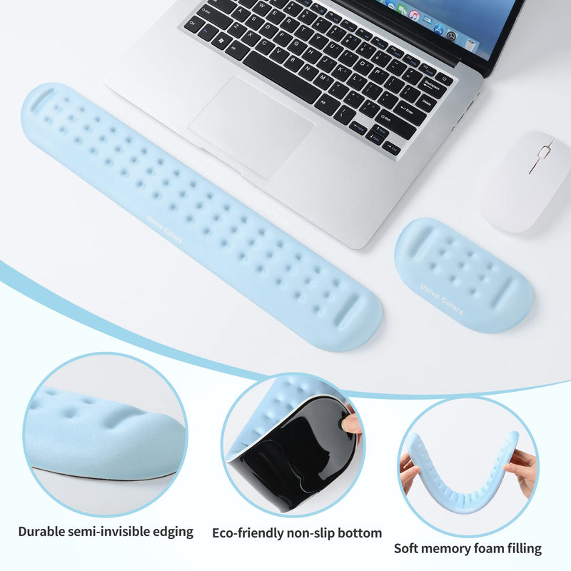 Univo Colors Light Blue Keyboard Wrist Support and Mouse Wrist Rest Set, Made of Memory Foam Soft Gel, Ergonomic Pad for Computer, Laptop, Mouse, Office, Gaming 43cm*7cm*2cm&13cm*7cm*2cm