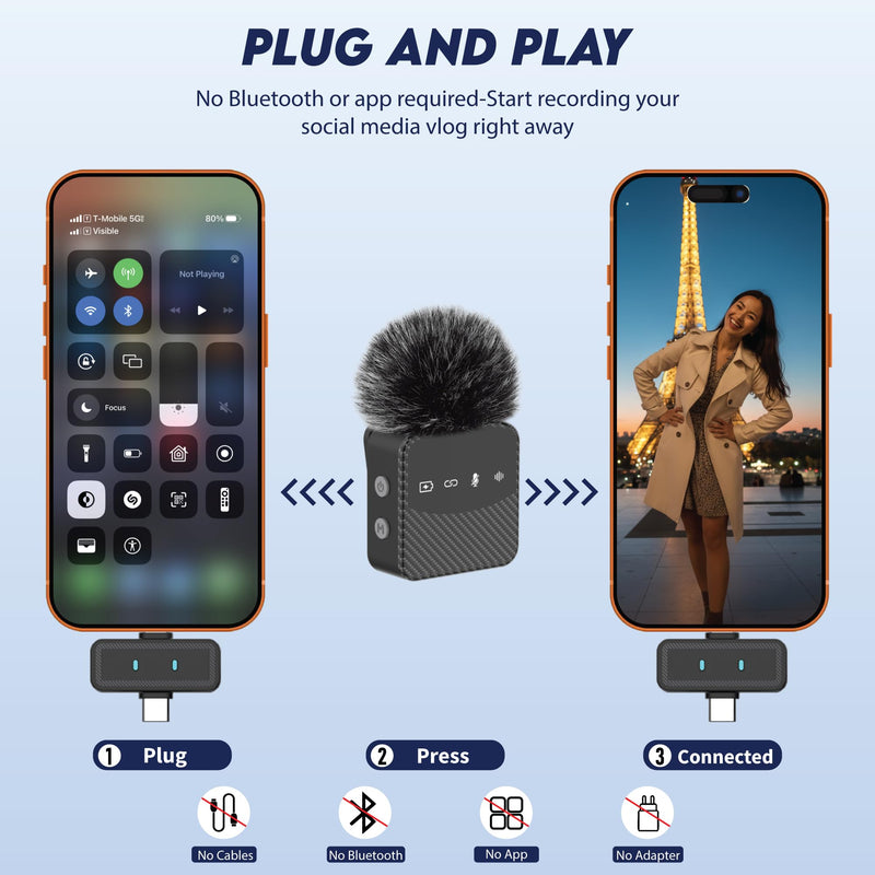 [AUSTRALIA] - Wireless Lavalier Microphone for iPhone & Android, Auto-Pairing Noise-Reduction Clip-On Mini-Mic with Charging Case, Headphone Monitoring, Wide Compatibility for Recording & Vlogging 