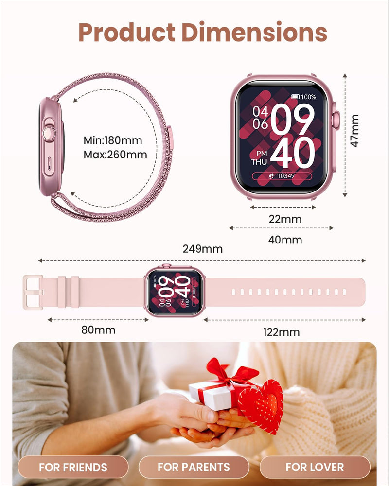 Smart Watches for Women (Android/iPhone), 1.83" HD Smart Watch with Calls/Messages/Notifications, Sleep/Heart Rate/SpO2/Blood Pressure Monitor, 110+ Sports Modes Fitness Tracker Watch, 1000mAh Battery Blush-Pink