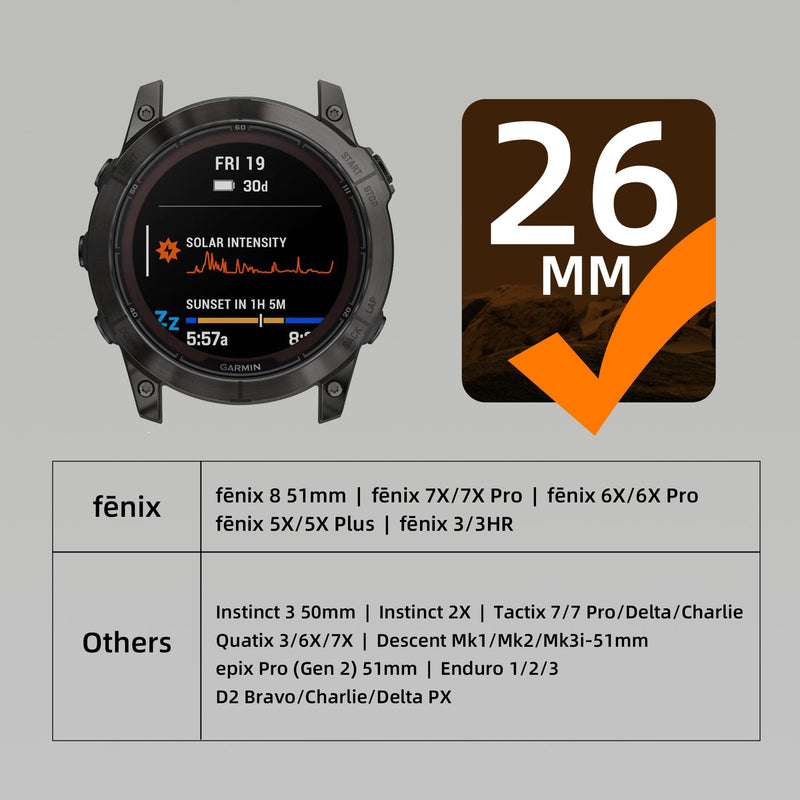 Bandletic 26mm Quick Fit Compatible with Garmin Fenix 8 7X 6X 5X Watch Band | Rugged Nylon Strap with Magnetic Fidlock V-Buckle, For Fenix 8 51mm/7X 6X Pro/5X Plus/3 HR/Tactix/Epix Pro2 51mm/Instinct 2X Black Large (7.3"-8.7")
