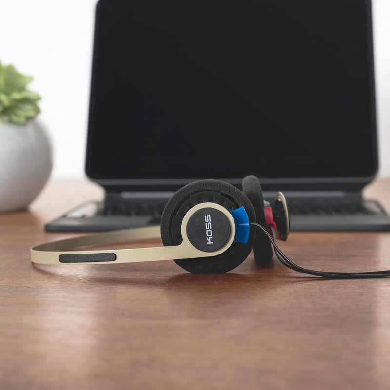 Koss KPH40 Utility On-Ear Headphones, Rhythm Beige, Interchangeable Cord | Lightweight, Ultra-Wide Frequency Response, Stainless Steel Adjustable Headband