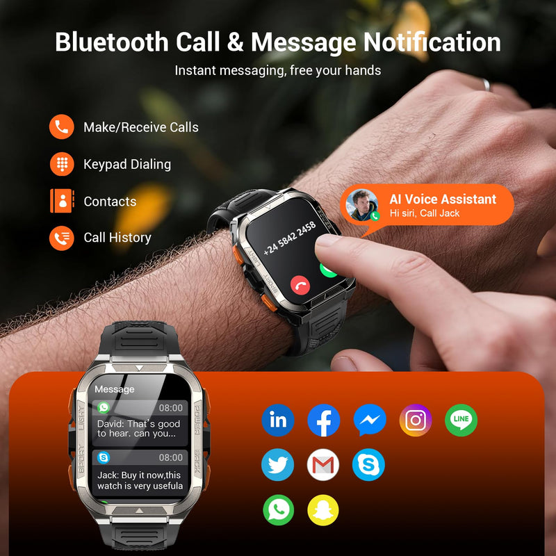 Military Smart Watches for Men (Answer/Make Calls),1.91"Fitness Smart Watch for Android and iPhone, GPS Fitness Trackers Watch with Flashlight/Heart Rate/Sleep/100+ Sport Modes/AI, Mens New Year Gift