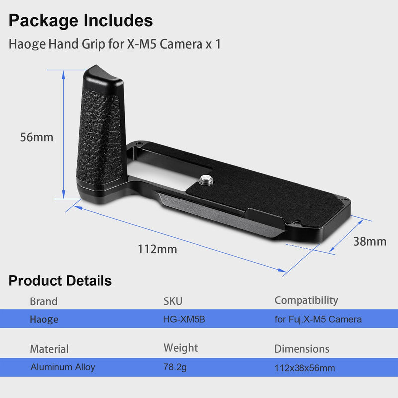 [AUSTRALIA] - Haoge XM5 Camera Bracket Holder Hand Grip for Fujifilm X-M5 Camera Body L-Shape Grip fit Arca Swiss Kirk RRS Benro Quick Release Plate HG-XM5B 