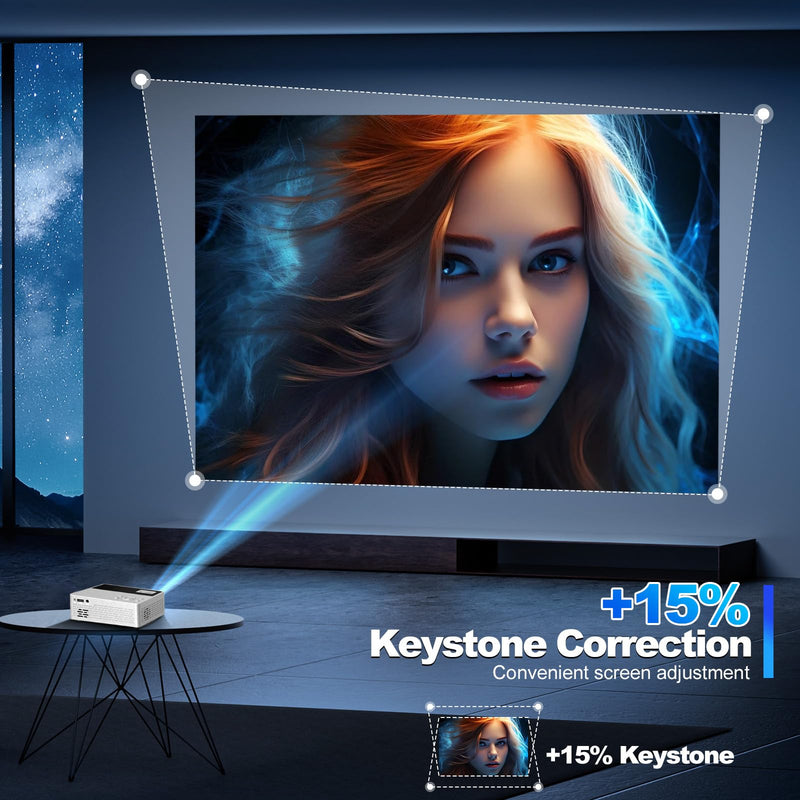 [Built-in Apps] 5G WiFi Bluetooth Smart Projector,Comes with a mini stand ,Mini Projector with Stereo Speaker,4K support HD Portable Projector, Compatible with TV Stick Smartphone/ pc/USB (With Apps) With Apps