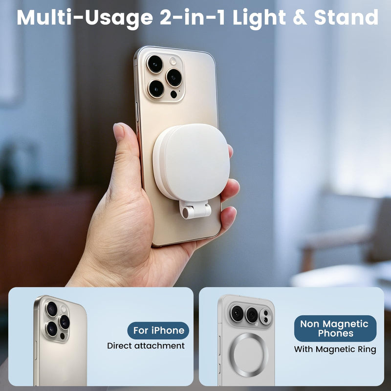 SJZXVZ Magnetic Selfie Light, 3-Mode Phone Light Compatible with Phone Magsa for Selfies/Photography/TikTok/Zoom Calls/Video Conference, Long-Lasting & Rechargeable, CRI97 White