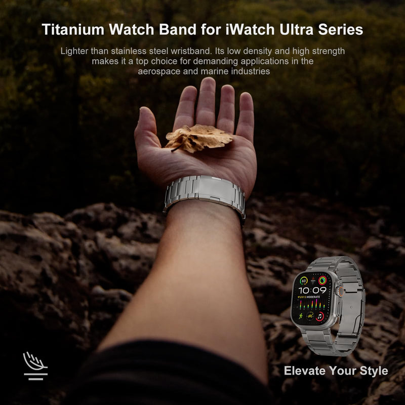 Titanium Band Compatible with Apple Watch Ultra 2/1 Series 10/9/8 49mm/46mm/45mm/44mm, Dressy Watch Band with Adjustable Secure Foldover Clasp For Men/Women Ti01 | Folding Clasp | 22mm Width