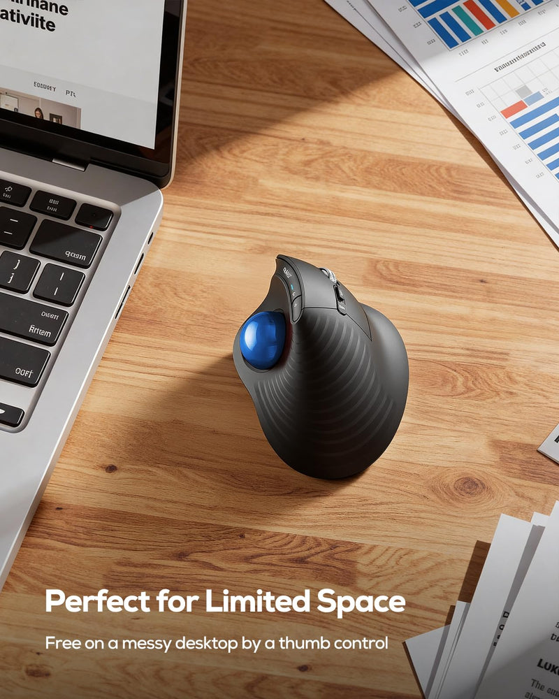 Nulea Wireless Trackball Mouse Ergonomic Vertical Design Thumb Control | Rechargeable mouse with quiet clicks,4 DPI levels,3 device Bluetooth & USB receiver,smooth tracking,compatible with PC-Blue B-Blue