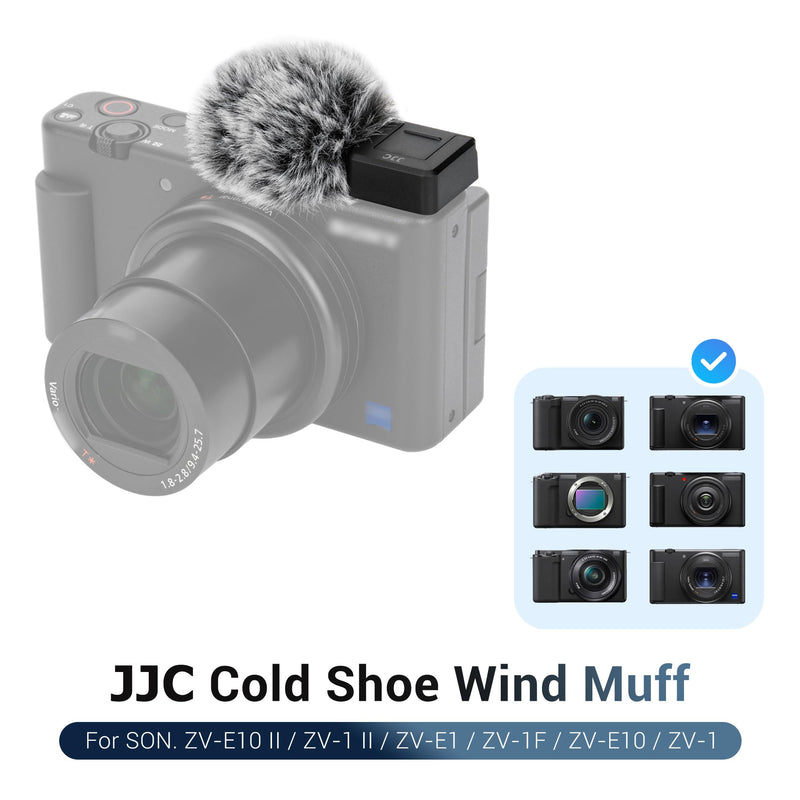 JJC Cold Shoe Wind Muff for Sony ZV-E10 II ZVE10 ZV-1F ZV1F ZV-1 II ZV1 ZV-E1 ZVE1 Vlog Cameras, Furry Windshield with Cold Shoe Mount Adapter for LED Light Microphone Attachment Vlogging Accessories Black For Sony Z Series Cameras