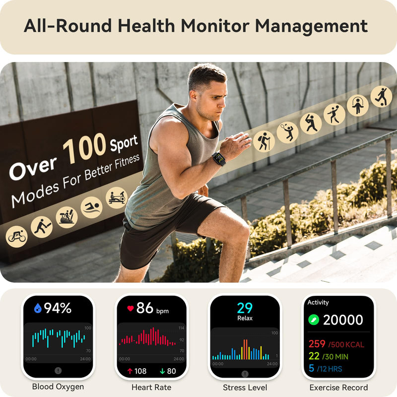 Smart Watch for Women Men, Smartwatch for iPhone & Android Bluetooth (Answer/Call) Built-in Alexa, 1.91" HD Fitness Tracker with 105+ Sport Modes, IP68 Waterproof, Sleep/Heart Rate/SpO2/Stress Monitor Starry Black