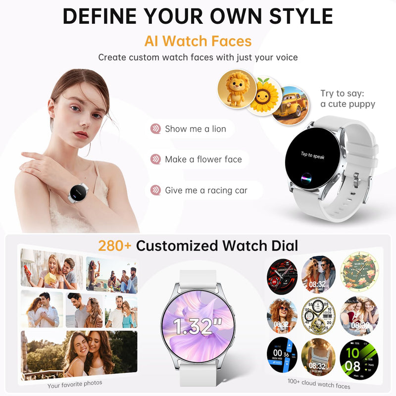 Smart Watch for Women Men with GPT, 1.32" AMOLED Fitness Tracker with Heart Rate/Sleep/SpO2 Monitor, Waterproof Smartwatch for Android/iPhone Phones