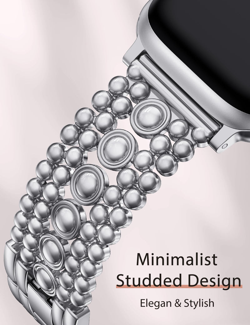 Minyee 2 Packs Band Compatible with Apple Watch Band Women 42/46/38/40/41/44/45/49mm, Celtic Knot Silicone Band & Dressy Pretty Stainless Steel Metal Fancy Studded Designer Link Bracelet