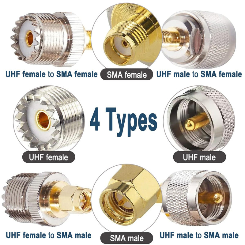 DAOKAI SMA to UHF Antenna Adapter Set, PL259 SO239 UHF to SMA FR Coaxial Male to Female Adapter Set 4 Type for Walkie Talkie, Coaxial Cable, FPV