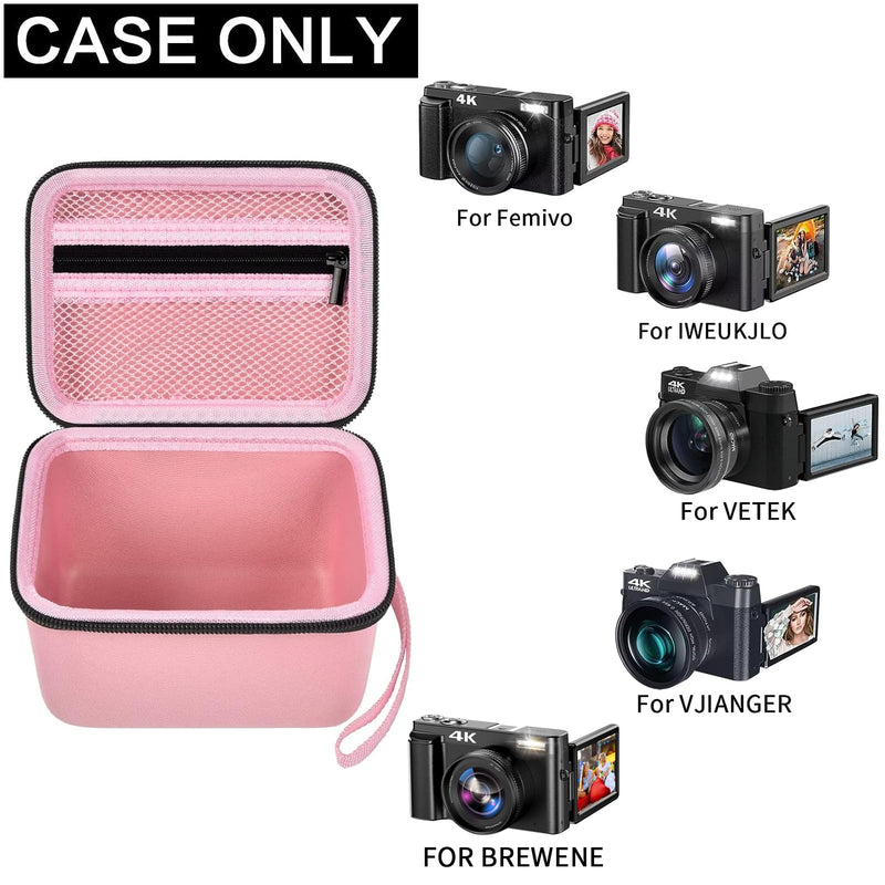 Vlogging Camera Case Compatible with brewene/for Femivo/for KVUTCIEIN/for Duluvulu 4K 48MP Digital Cameras for Youtube. Vlog Camera Carrying Storage for Lens, Cable and Other Accessories (Pink) Pink