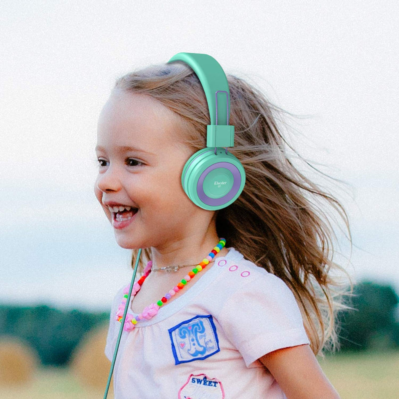 [AUSTRALIA] - ELECDER i37 Kids Headphones Children Girls Boys Teens Foldable Adjustable On Ear Headphones 3.5mm Jack Compatible Cellphones Computer MP3/4 Kindle School Tablet Green/Purple 