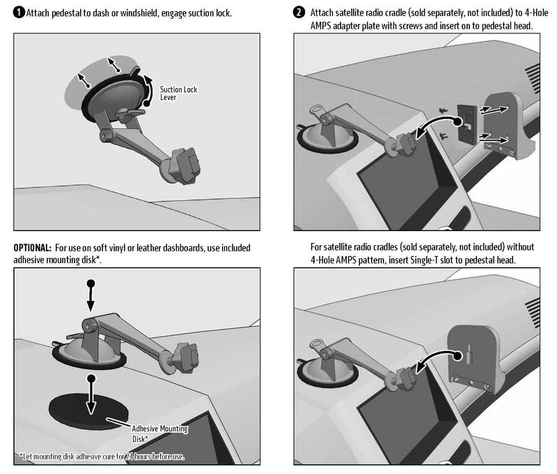 ARKON Windshield Dashboard Sticky Suction Car Mount for XM and Sirius Satellite Radios Single T and AMPS Standard Packaging