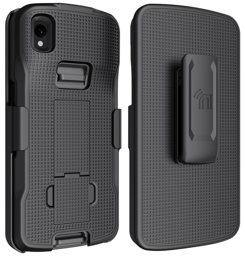 Case with Clip for Zebra TC22 TC27 Mobile Computer Scanner, Nakedcellphone Slim Hard Shell Cover with Kickstand and [Rotating/Ratchet] Belt Hip Holster Holder Combo - Black