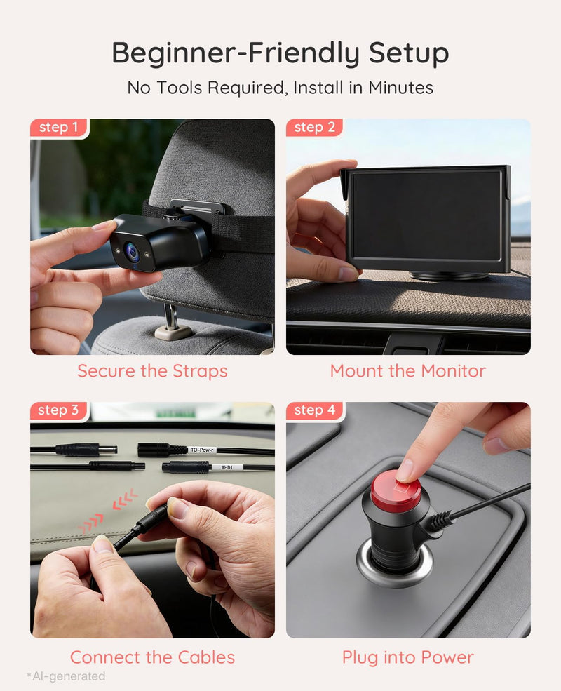 LUCKVIEW BM1 Baby Car Camera, 5" 1080P Baby Car Monitor | Auto IR Night Vision, 3x Zoom and 360° Rotation; No-Tool Setup Gives a Real-Time Rear Seat View for Confident Driving 12V Car Charger
