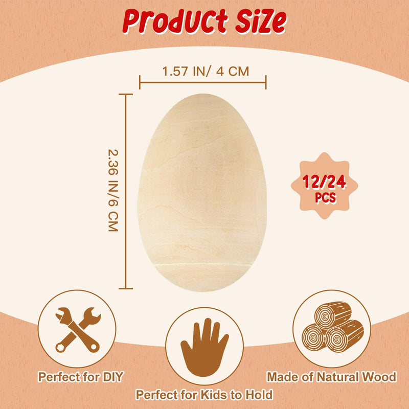 Morcheiong 24 Pcs Wooden Egg Shakers, DIY Egg Shakers Musical Instruments Set with 24 Pcs Multicolor Pens, Egg Maracas Easter Egg Favors for Kids