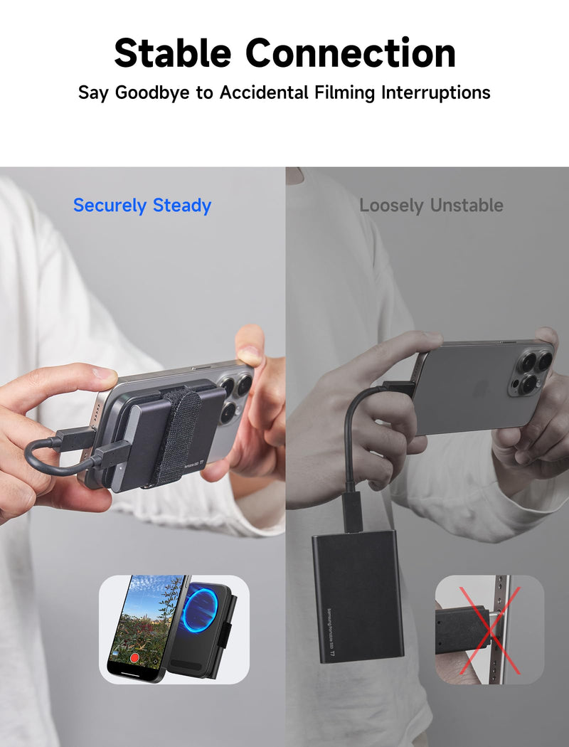 JSAUX Magnetic SSD Clip Designed for iPhone 15 Pro & Pro Max, Filming Accessories for Recording ProRes to SSD & M.2, with Adjustable Velcro Strap and Powerful Magnet to Hold External Storage-Basic Black-Basic